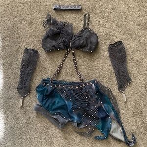 Grey and blue rhinestoned childs dance costume